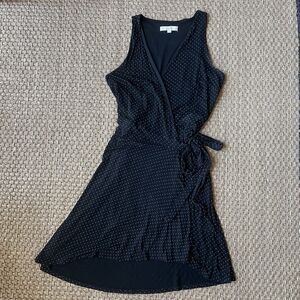 Ann Taylor Loft Wrap Dress Black W/ White Polka Dot Tank Top Size M Girly Preppy